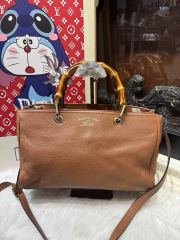 Gucci Bamboo Handle Brown Leather Tote Bag Medium