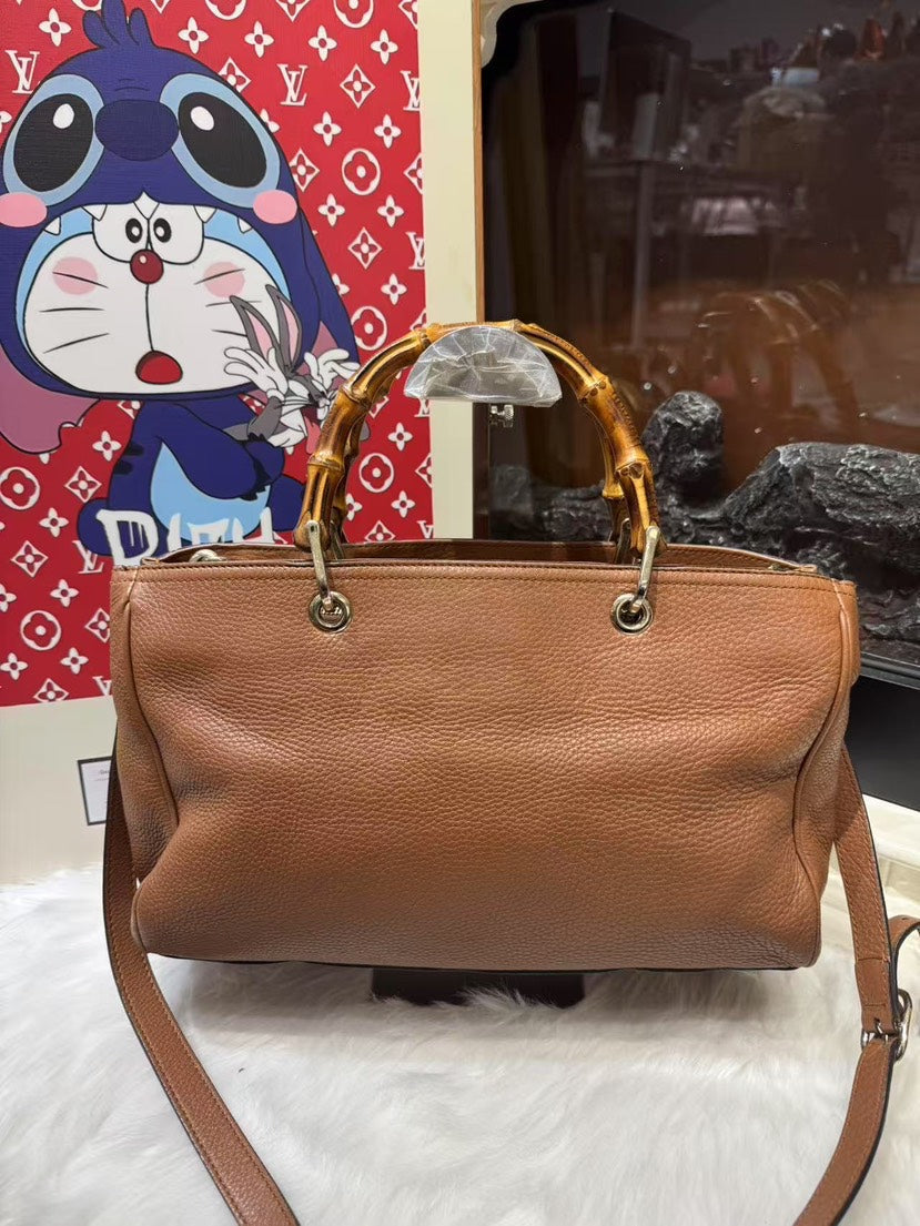 Gucci Bamboo Handle Brown Leather Tote Bag Medium