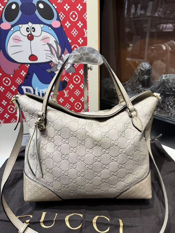Gucci Guccissima Medium Bree Foldover Tote Storm Grey