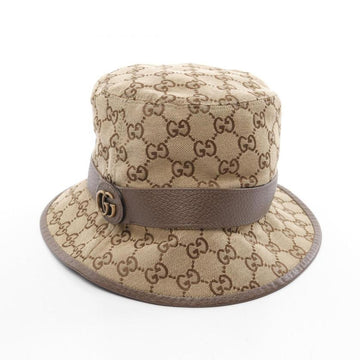 Gucci GG Marmont Beige Brown Canvas Leather Fedora Hat