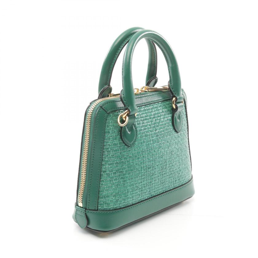 Gucci Horsebit 1955 Mini Top Handle Bag Green Black Straw Leather 2WAY Handbag