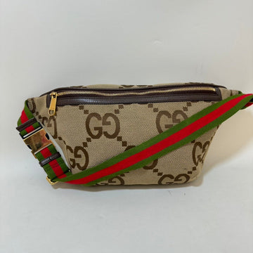 Gucci Beige GG Canvas Bumbag Brown Leather Trim Adjustable Strap