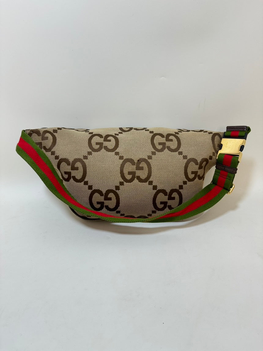 Gucci Beige GG Canvas Bumbag Brown Leather Trim Adjustable Strap