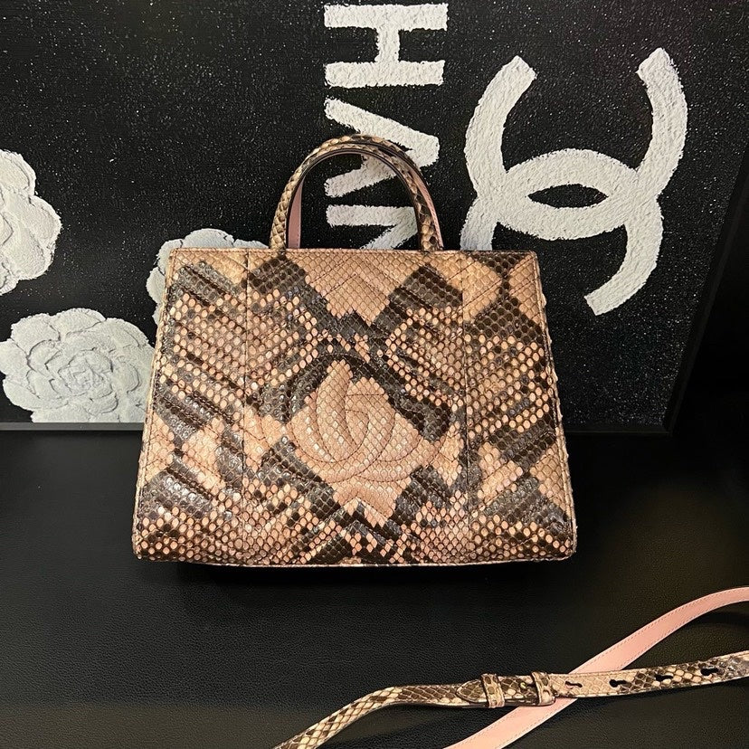 Gucci Snake Skin Tote Shoulder Bag Brown Medium