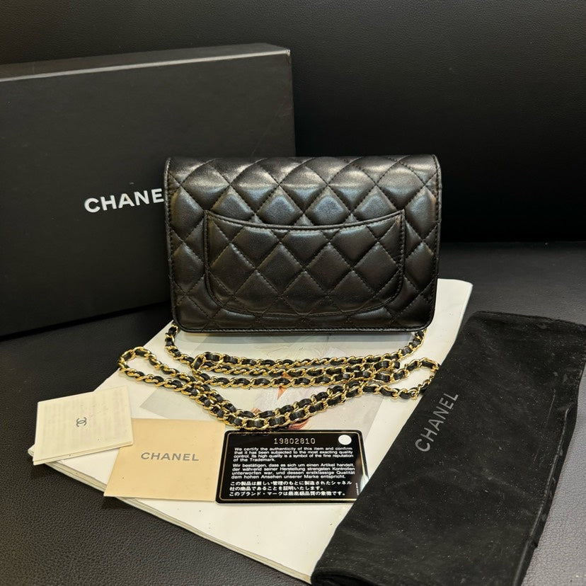 Top Quality Chanel Woc Black Lambskin Quilted Wallet On Chain 19x12.5x5cm