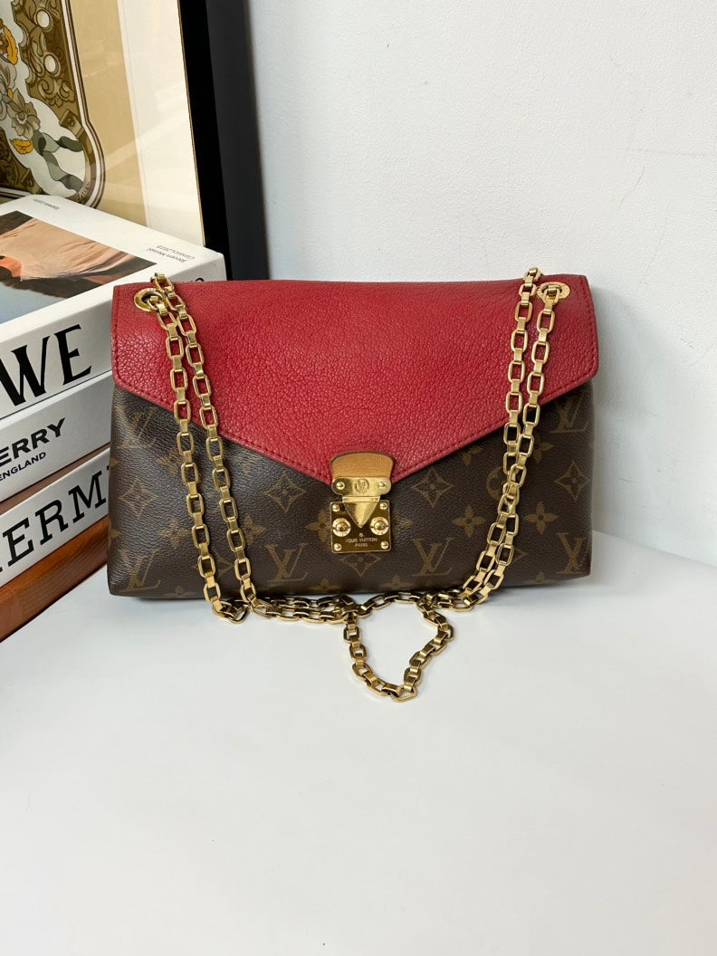 Louis Vuitton Chain Bag Red Brown Monogram Medium