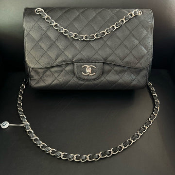 Chanel CF Jumbo Caviar Black Quilted Leather Shoulder Bag 30x21x9cm