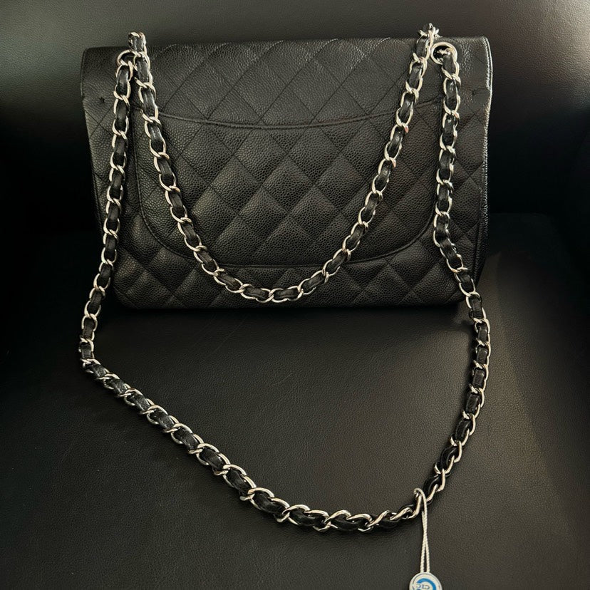 Top Quality Chanel CF Jumbo Caviar Black Quilted Leather Shoulder Bag 30x21x9cm