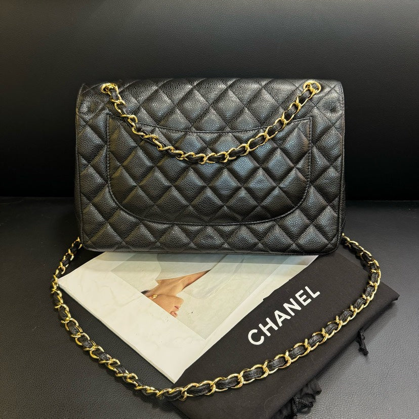 Chanel CF Jumbo Black Caviar Quilted Flap Bag 30x21x9cm