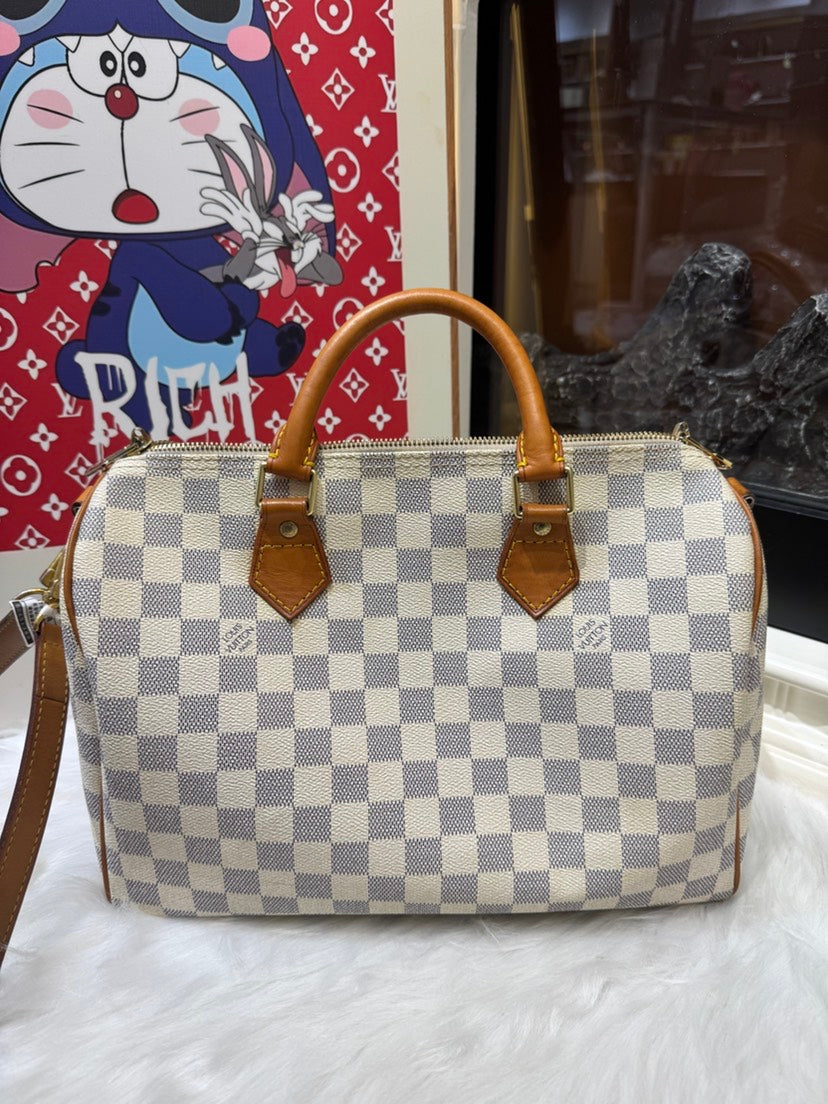 Louis Vuitton Speedy 30 Bandouliere Damier Azur Handbag