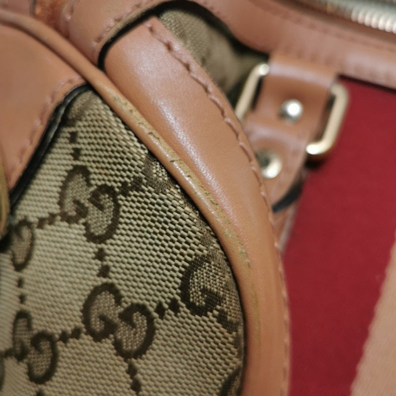 Gucci Ophidia Beige Red Canvas Leather Handbag 32x21x17cm