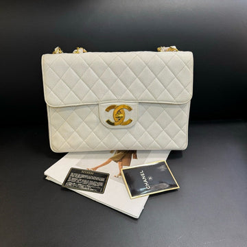 Top Quality Chanel  CF Maxi White Quilted Leather Shoulder Bag 30x21x8cm