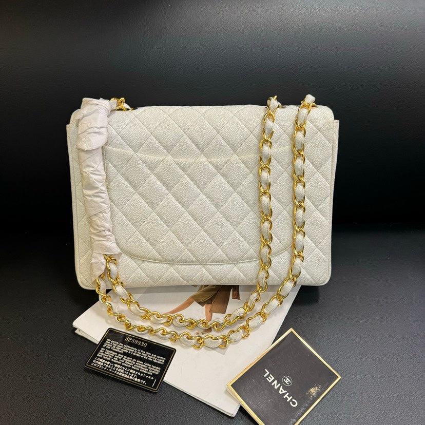 Top Quality Chanel  CF Maxi White Quilted Leather Shoulder Bag 30x21x8cm
