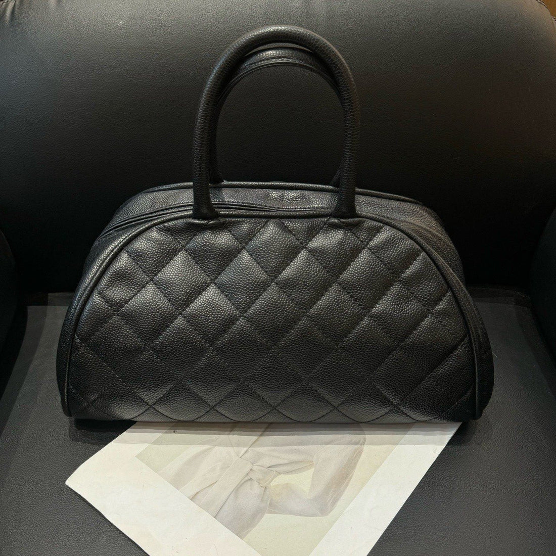 Top Quality Chanel Black Quilted Caviar Bowler Bag Large