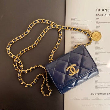 Top Quality Chanel WOC Navy Quilted Leather Wallet On Chain Medium Size