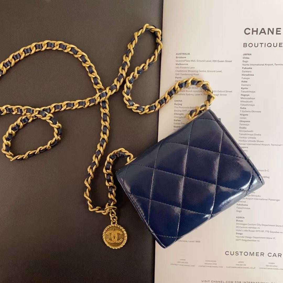 Top Quality Chanel WOC Navy Quilted Leather Wallet On Chain Medium Size