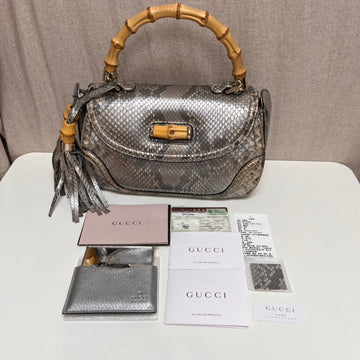 Gucci Bamboo Snake Skin Silver Bag