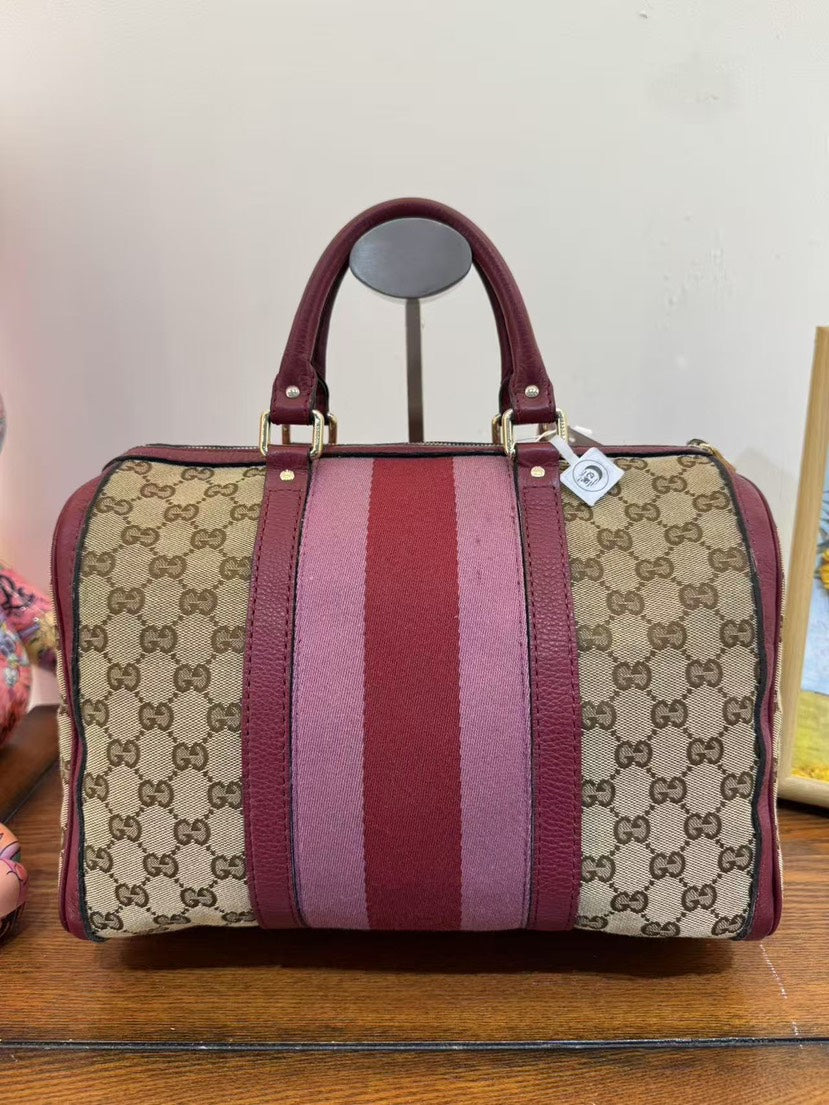 Gucci Boston Bag Burgundy Monogram Canvas