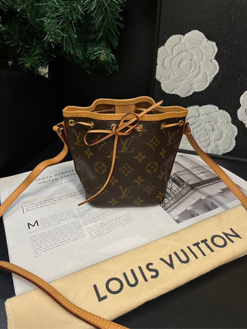 Louis Vuitton Nano Noe Old Flower Drawstring Bucket Bag