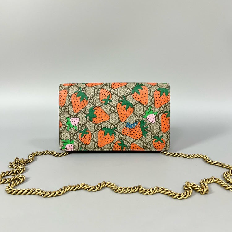 Gucci Strawberry Wallet on Chain Green Orange
