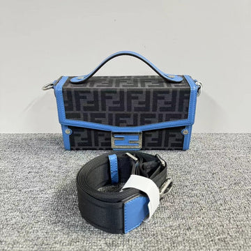 Fendi Kan I Black Blue Canvas Shoulder Bag
