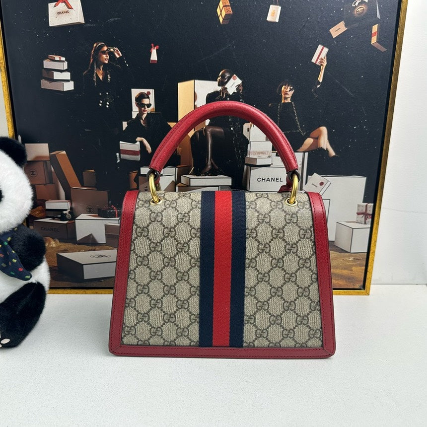 Gucci Sylvie Beige Red Top Handle Bag