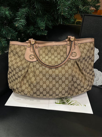 Gucci Monogram Pink Tote Handbag