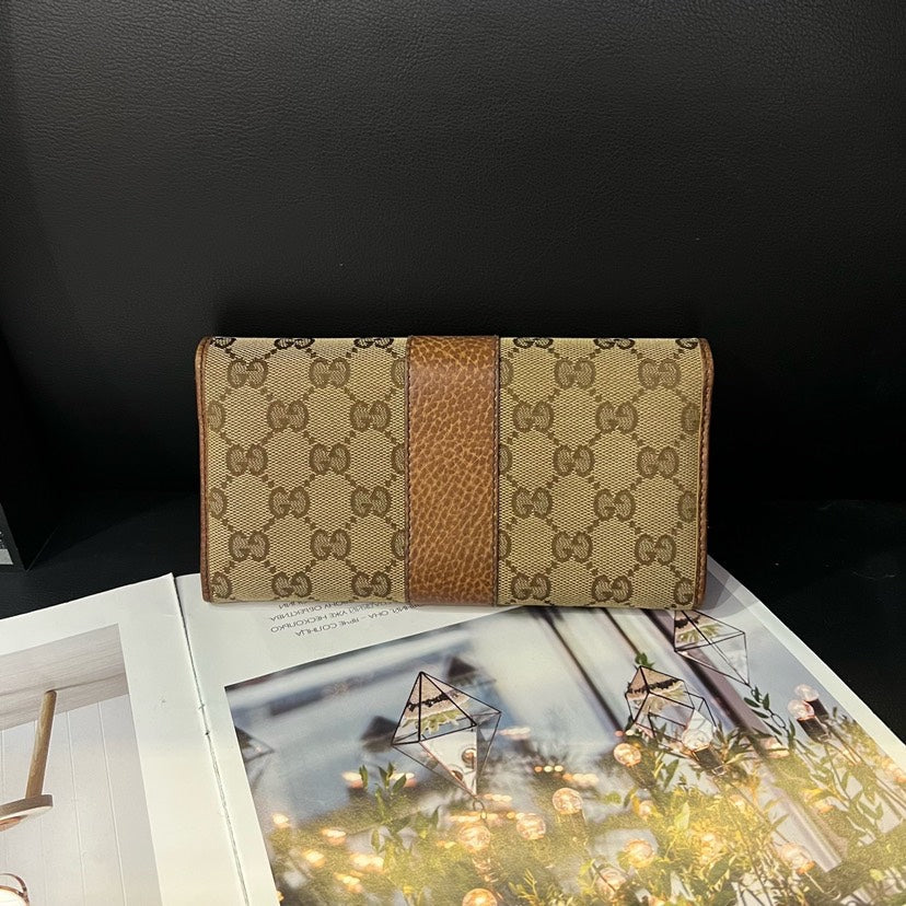 Gucci Brown Canvas Leather Patchwork Long Wallet