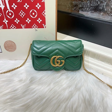 Gucci Mini Marmont Green Shoulder Bag with Dust Bag and Box