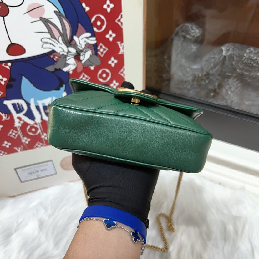 Gucci Mini Marmont Green Shoulder Bag with Dust Bag and Box
