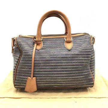 Louis Vuitton Striped Canvas Satchel Blue