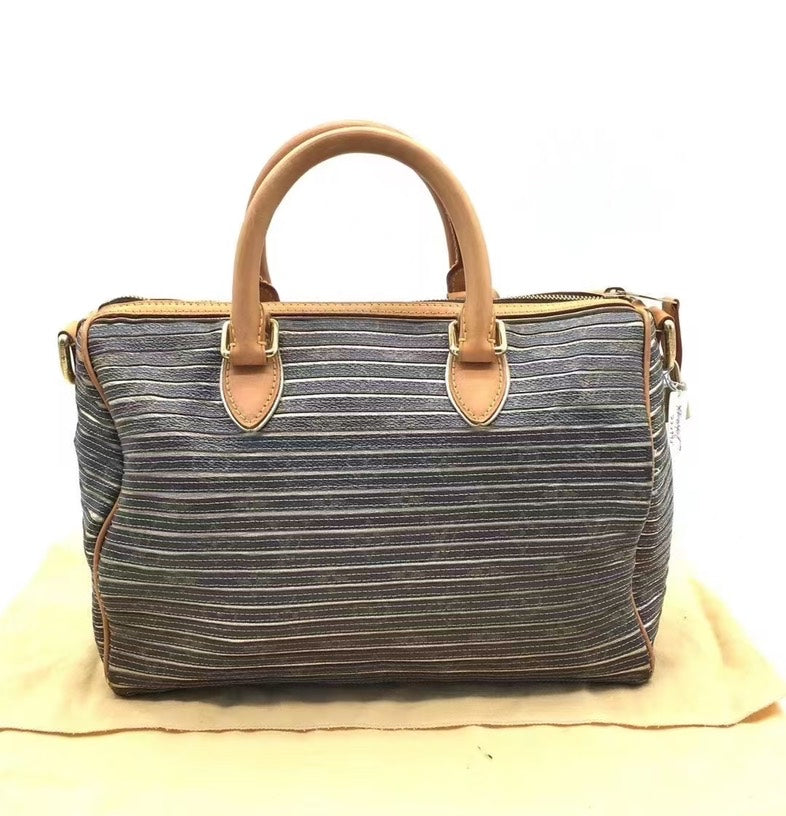 Louis Vuitton Striped Canvas Satchel Blue