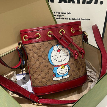 Gucci Doraemon Red Brown Bucket Bag