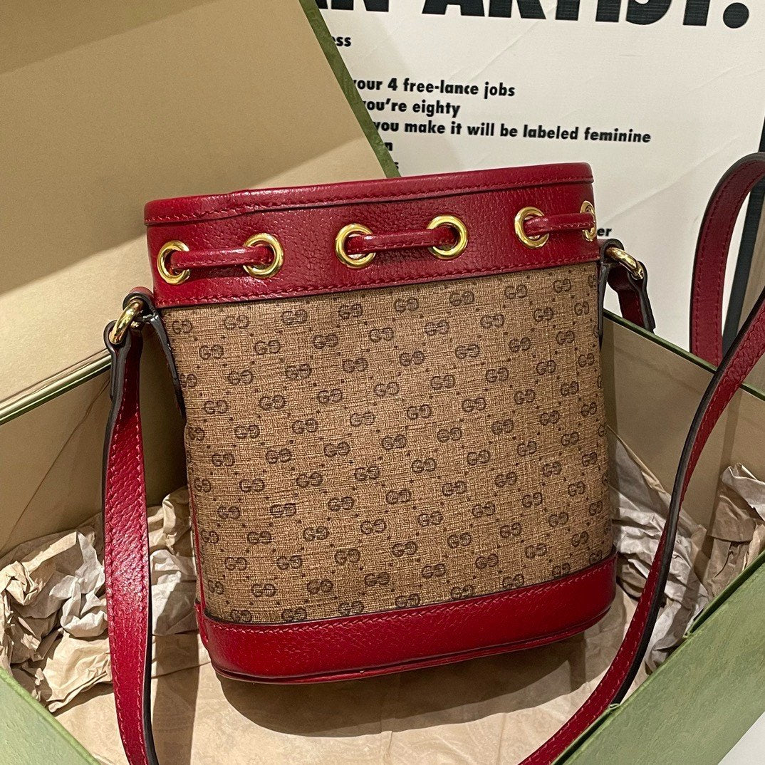 Gucci Doraemon Red Brown Bucket Bag