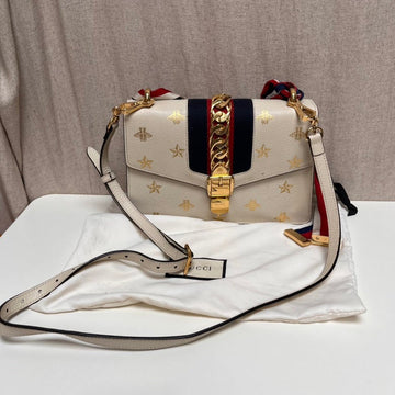 Gucci Sylvie White Bee and Star Shoulder Bag