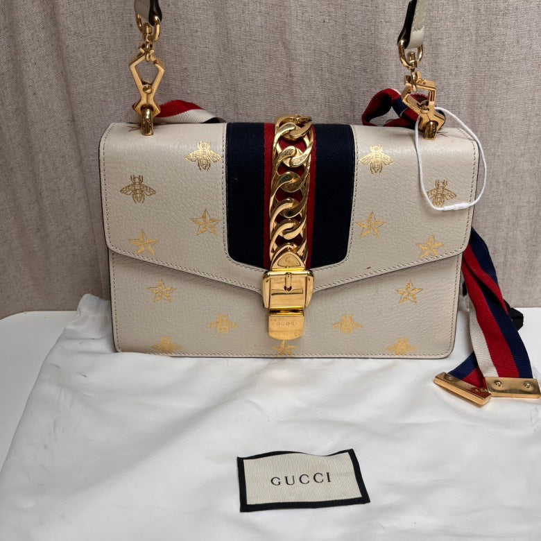 Gucci Sylvie White Bee and Star Shoulder Bag