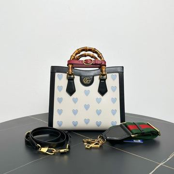 Gucci Bamboo Heart Print White Black Two Way Bag