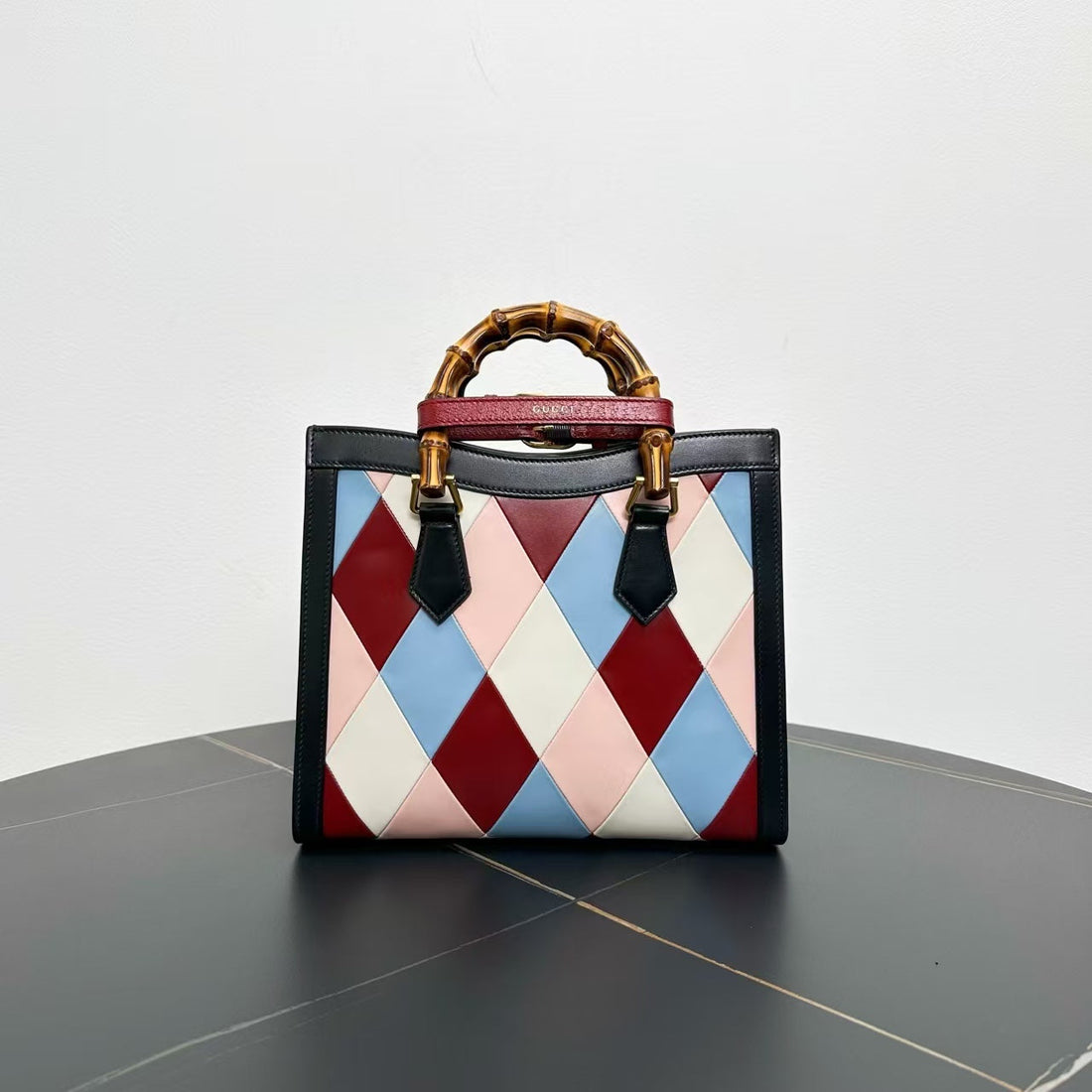 Gucci Bamboo Heart Print White Black Two Way Bag