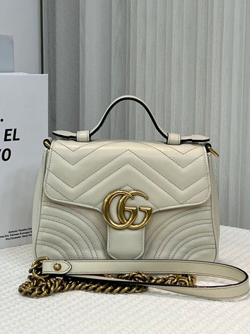 Gucci GG Marmont Small Beige Leather Shoulder Bag