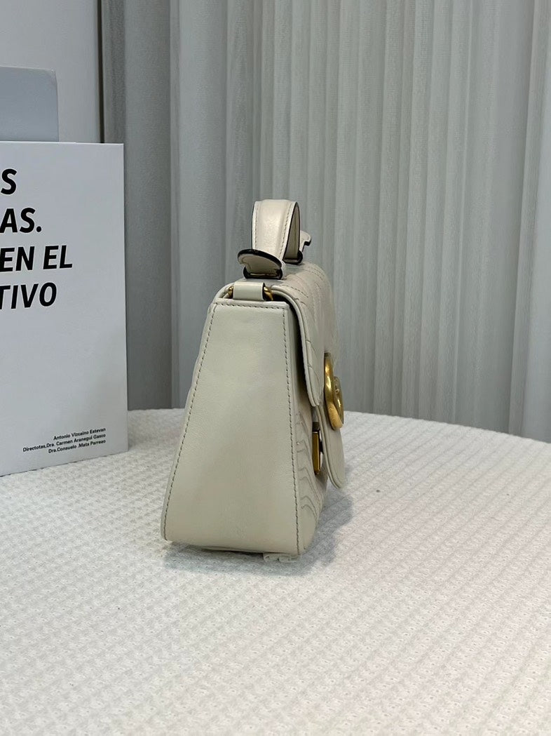 Gucci GG Marmont Small Beige Leather Shoulder Bag