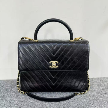 Top Quality Chanel Chevron Black Handle Bag