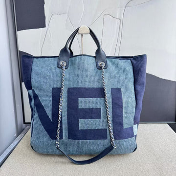 Chanel Deauville Tote Bag Blue Canvas 2018  Large