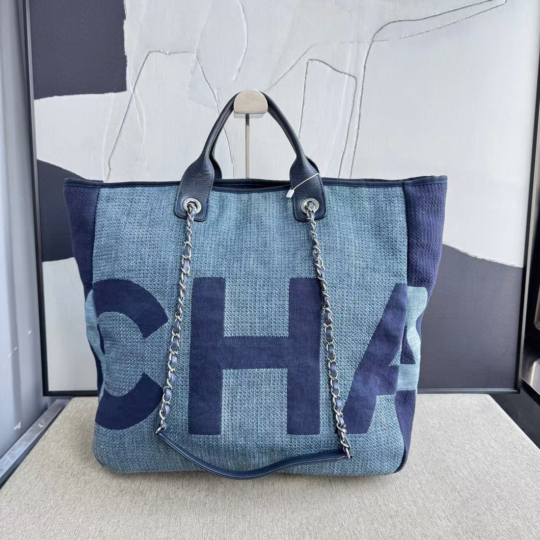 Chanel Deauville Tote Bag Blue Canvas 2018  Large
