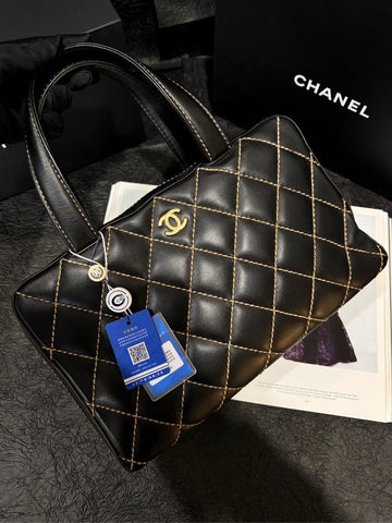 Top Quality Chanel Coco Black Gold Quilted Handbag