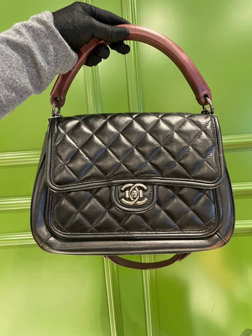 Top Quality Chanel Flap Handle Bag Black Leather