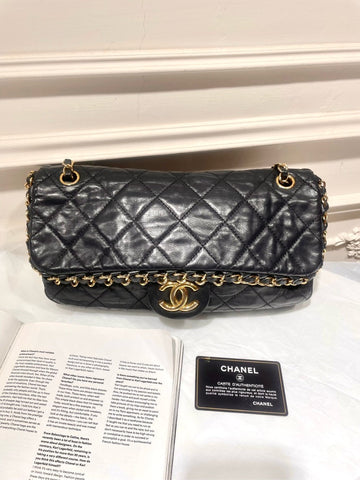 Top Quality Chanel  Black Gold Oil Wax Rolled Edge CF Shoulder Bag with Card