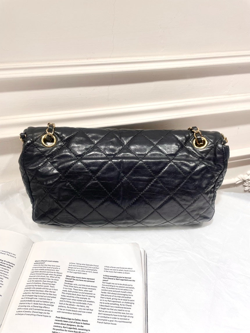 Top Quality Chanel  Black Gold Oil Wax Rolled Edge CF Shoulder Bag with Card