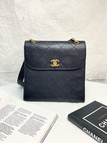 Top Quality Chanel Black Gold Diamond Pattern Lychee Leather Kelly Shoulder Bag 20" * 21" with Card