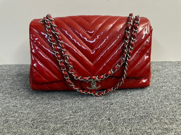 Top Quality Chanel Chevron Red Patent Leather Shoulder Bag