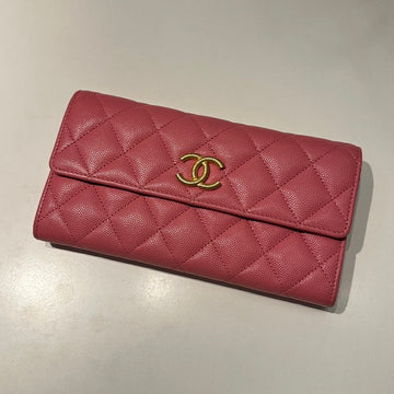 Top Quality Chanel Quilted Pink Caviar Leather Long Wallet